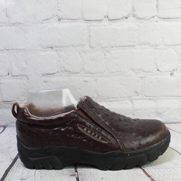 Roper Shoes - Roper Performance Brown Ostrich Leather Slip On Comfort Loafer Shoes Size 7